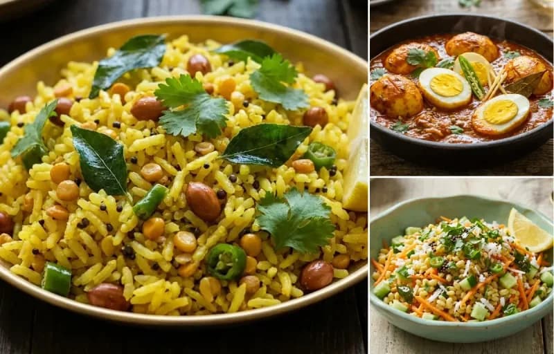 Chitranna, Egg Masala Curry and Moong Dal Kosambari