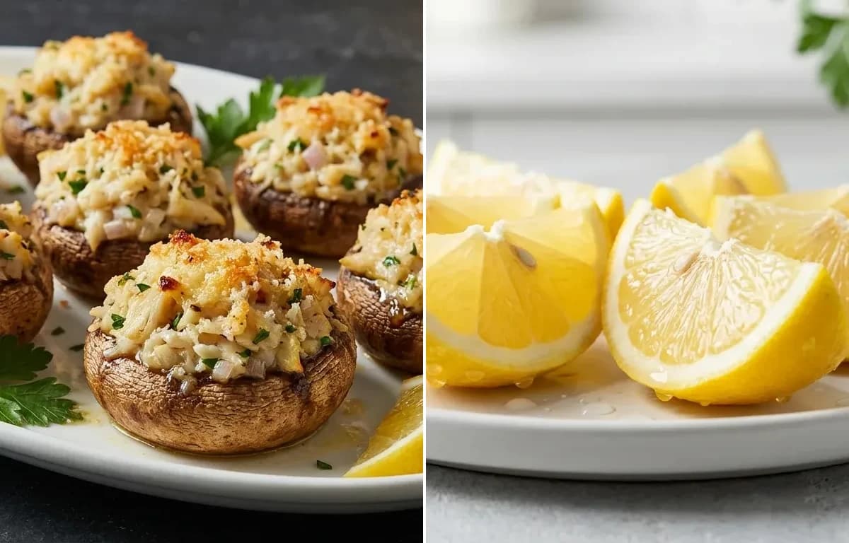 Crab Stuffed Mushrooms with Lemon Wedges