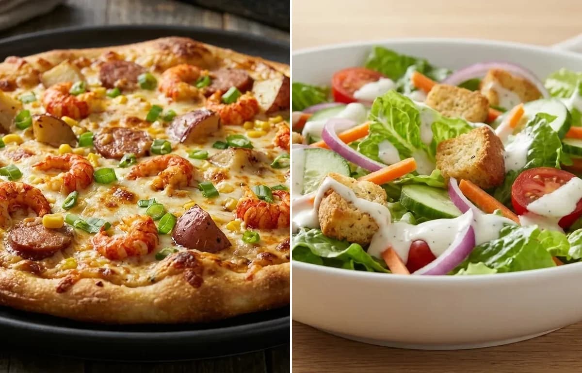 Crawfish Boil Pizza with Side Salad