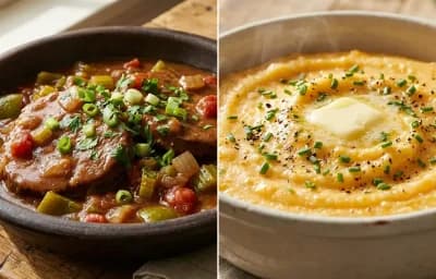 Creole Veal Grillades with Cheese Grits