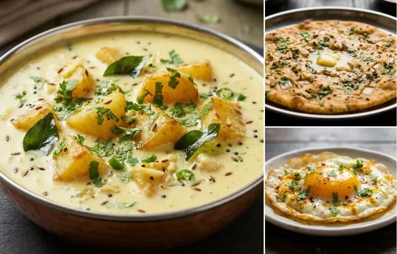 Dahi Aloo, Missi Roti and Fried Egg