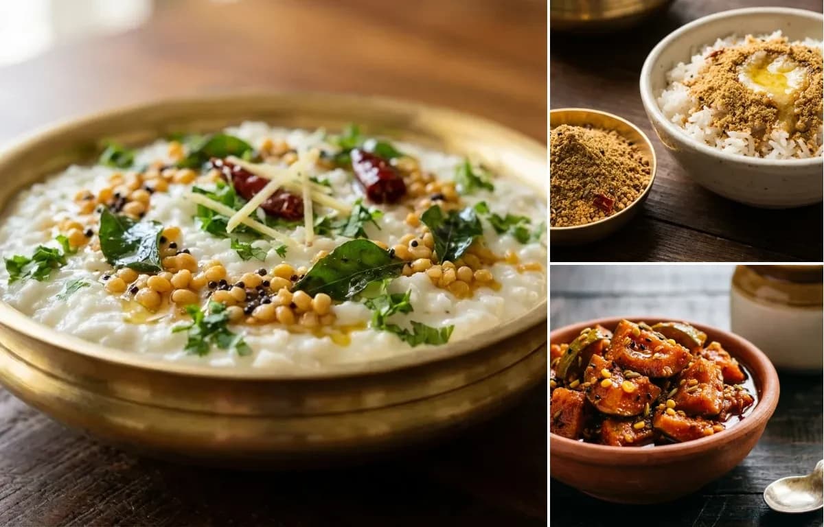 Dahi Bhaat, Metkut and Mango Pickle