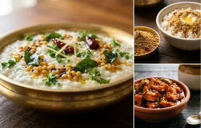 Dahi Bhaat with Metkut and Mango Pickle