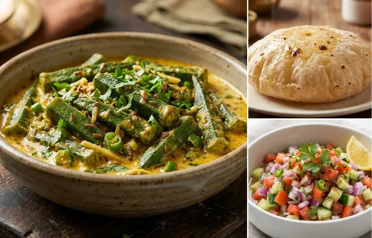Dahi Bhindi, Phulka and Kachumber Salad
