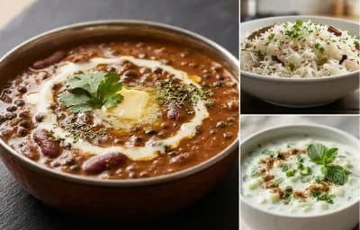 Dal Makhani, Jeera Rice and Cucumber Raita