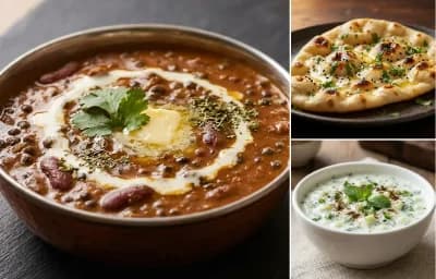 Dal Makhani, Naan and Cucumber Raita