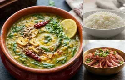 Dal Palak with Steamed Basmati Rice and Onion Salad