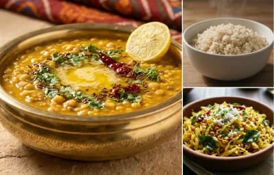 Dal Panchmel with Steamed White Rice with Cabbage Fry