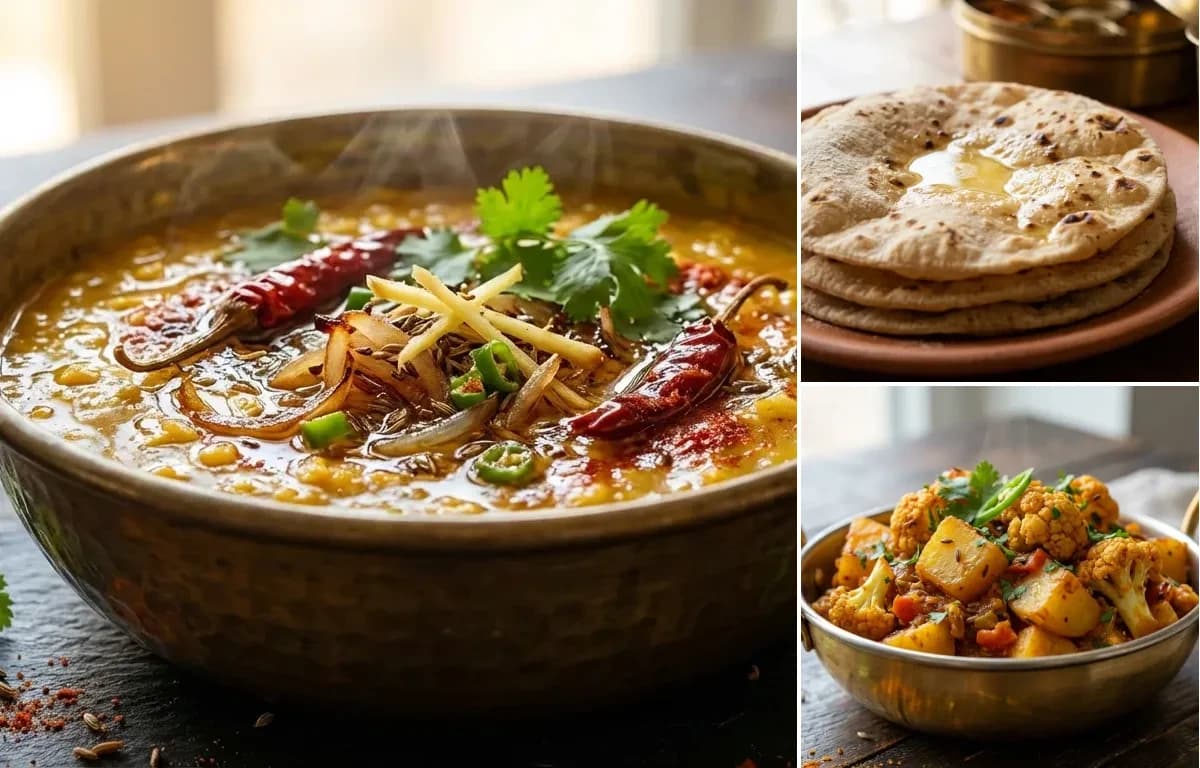 Dal Tadka, Roti and Aloo Gobi