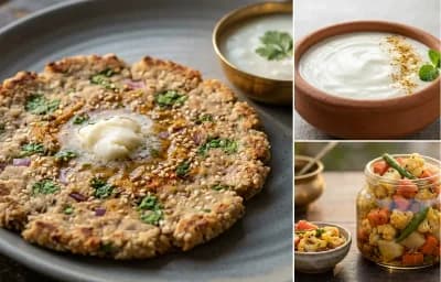 Dapate with Dahi and Vegetable Pickle