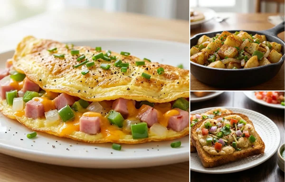 Denver Omelette, Home Fries and Suji Toast