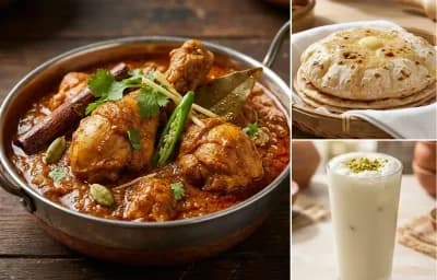 Dhaba Chicken Curry with Tawa Roti and Sweet Lassi
