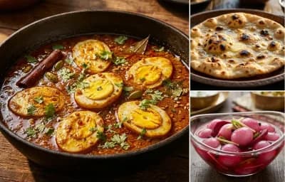 Dhaba Egg Curry with Tandoori Roti and Sirke Wale Pyaaz