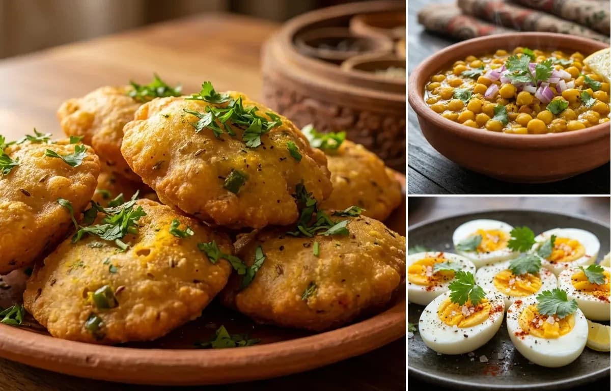 Dhuska, Ghugni and Boiled Egg