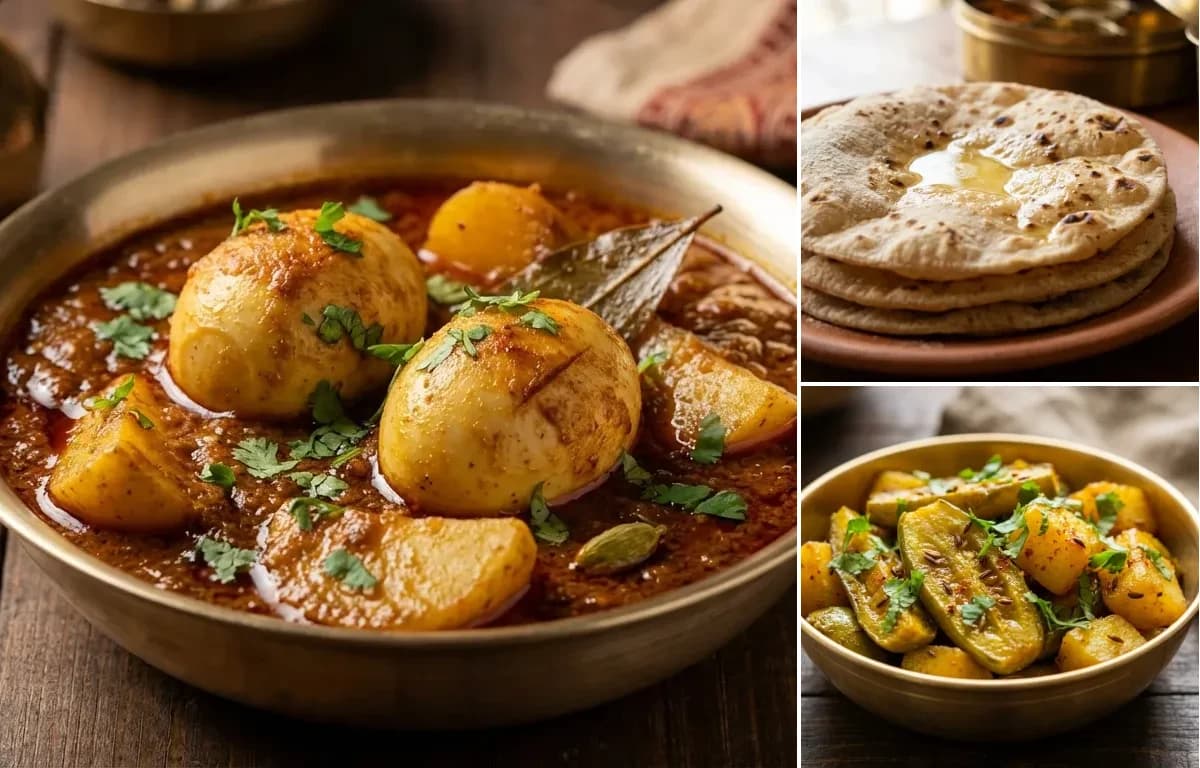 Dim Kosha, Roti and Parwal Bhujia
