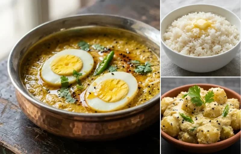 Dim Shorshe, Shada Bhaat and Aloo Posto