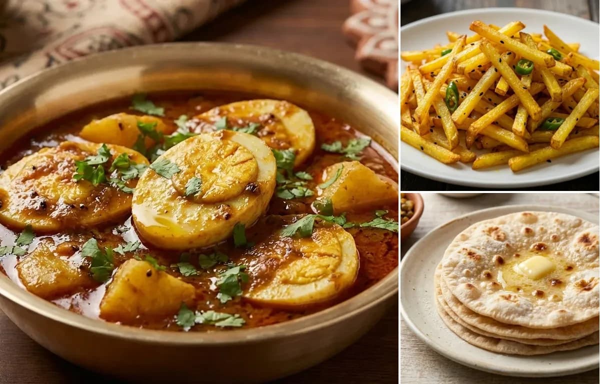 Dimer Dalna, Aloo Bhaja and Ruti