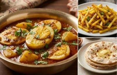 Dimer Dalna with Aloo Bhaja and Ruti