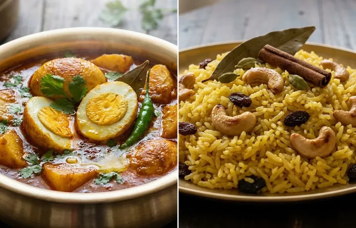 Dimer Kalia with Basanti Pulao