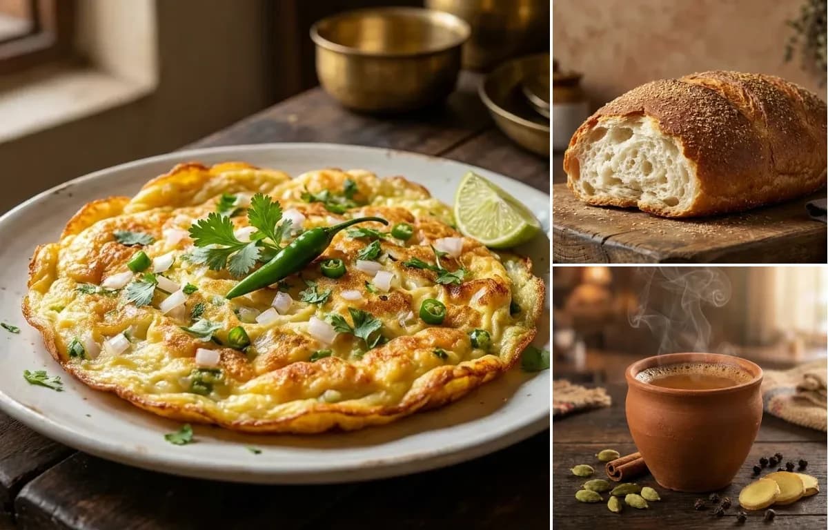 Dimer Omelette, Pauruti and Masala Cha