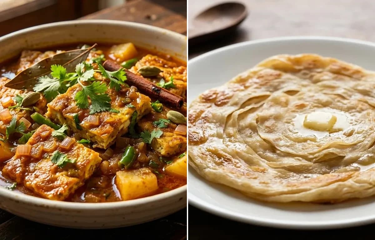 Dimer Omelette Torkari with Bengali Porota