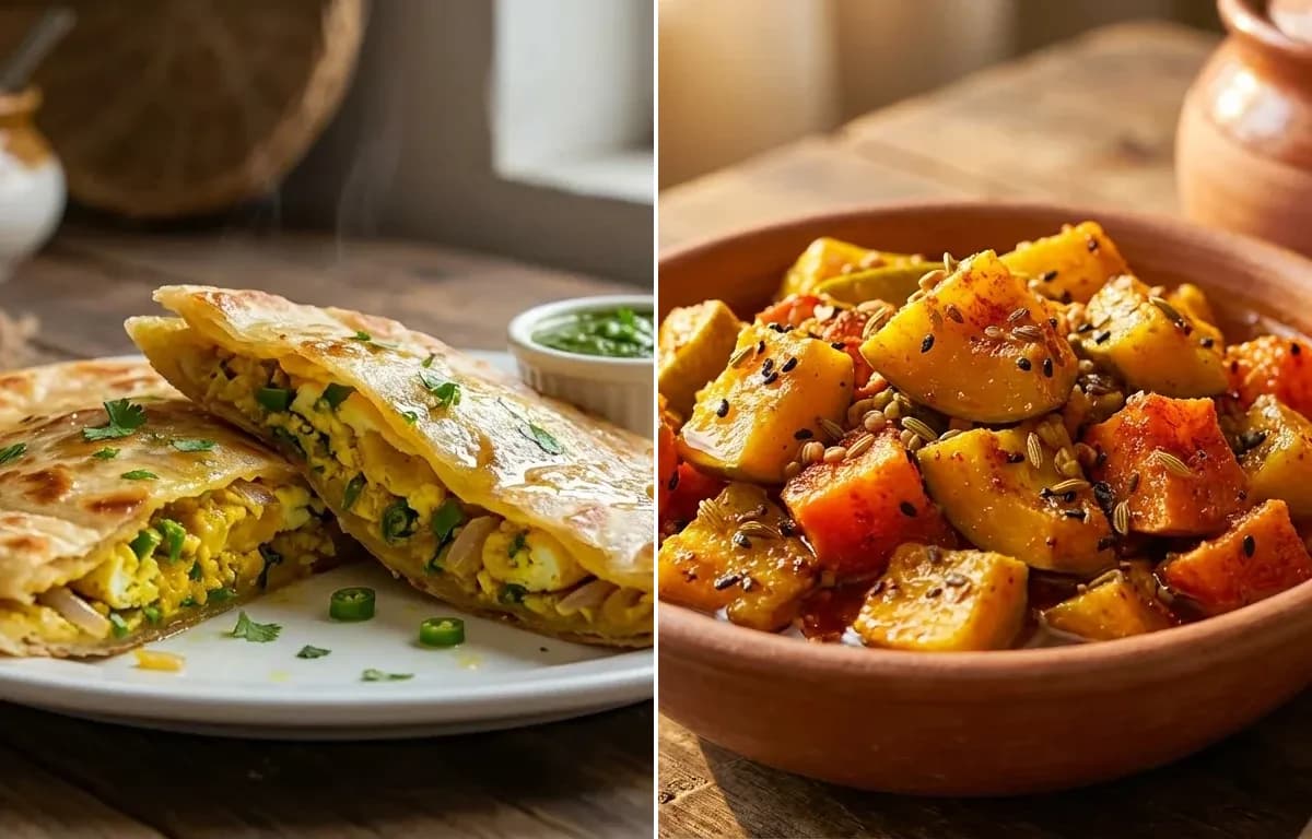 Dimer Porota with Punjabi Mango Pickle