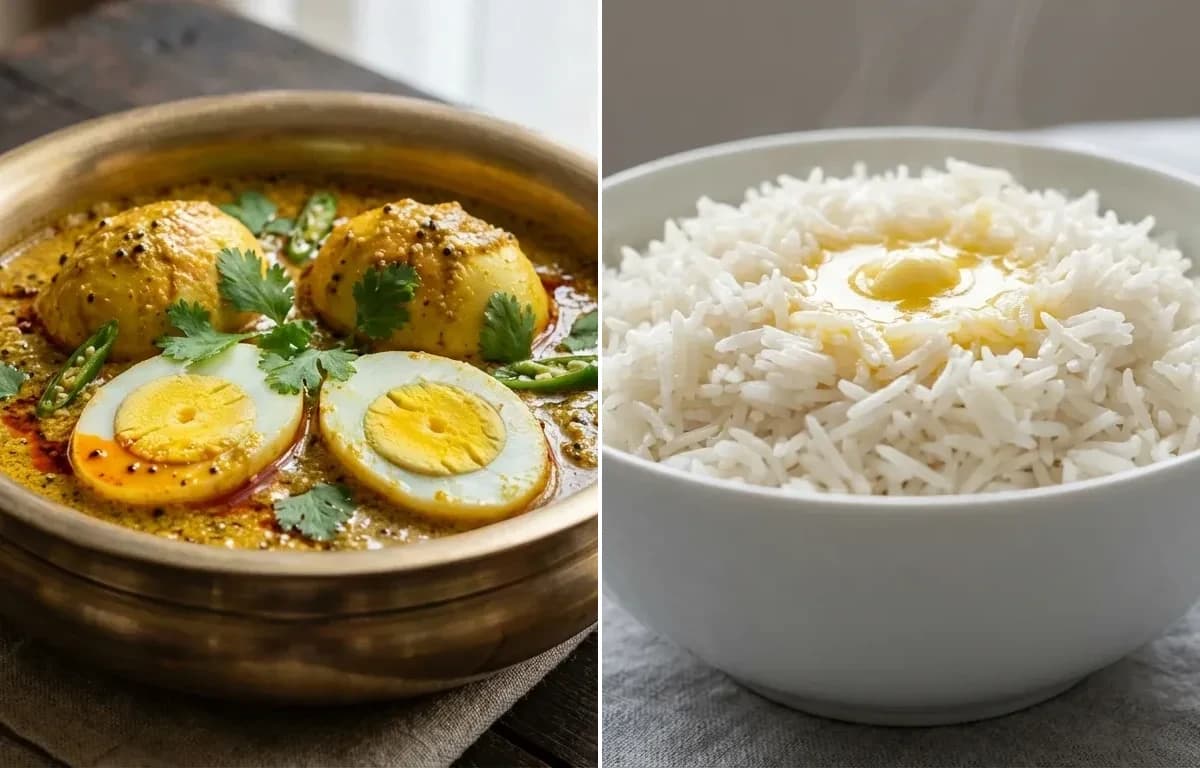Dimer Shorshe Jhal with Sada Bhaat