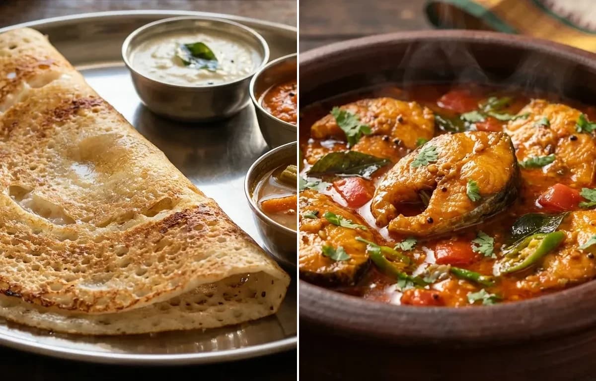 Dosa with Chepala Pulusu