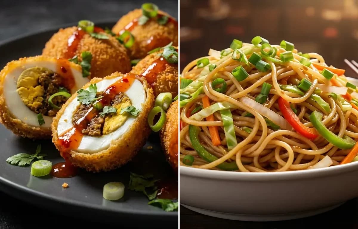 Dragon Egg with Veg Hakka Noodles