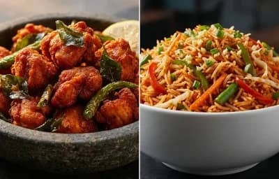 Dry Chicken 65 with Schezwan Fried Rice