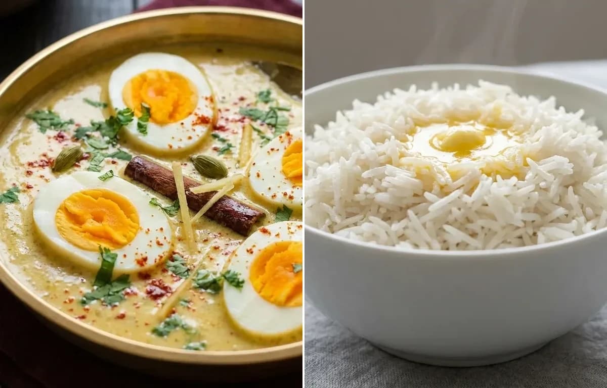 Duck Egg Korma with Sada Bhaat