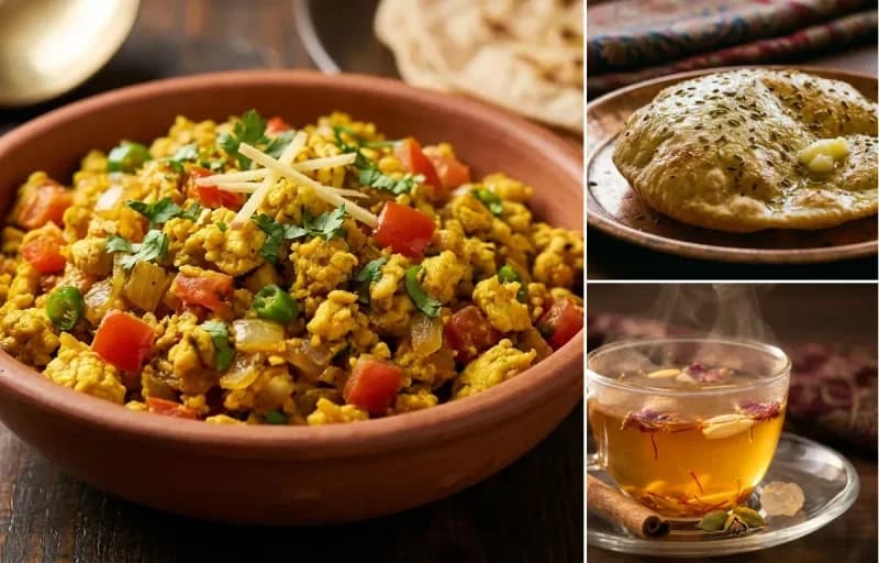 Egg Bhurji, Kashmiri Roti and Kahwa
