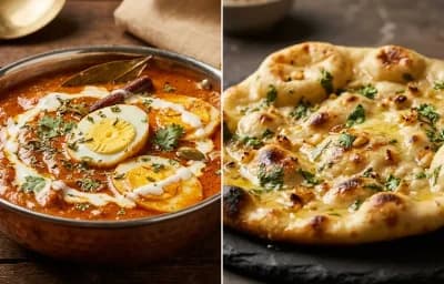 Egg Butter Masala with Garlic Naan