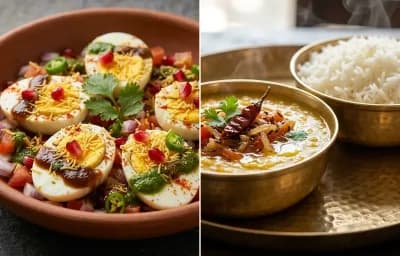 Egg Chaat with Dal Chawal