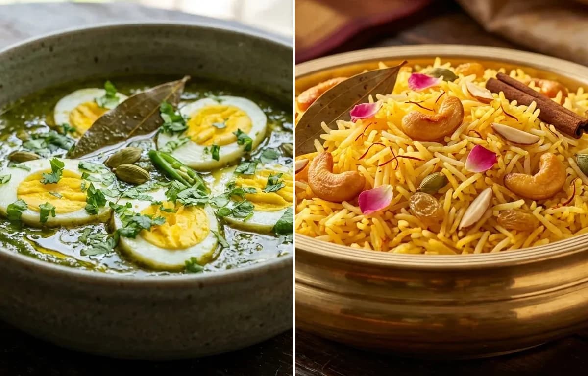 Egg Dhaniwal Korma with Kesar Pulao