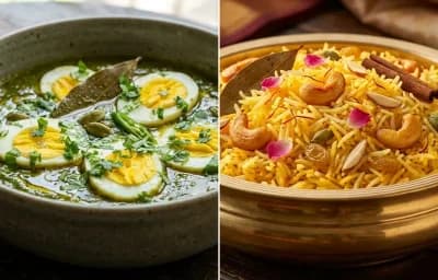 Egg Dhaniwal Korma with Kesar Pulao