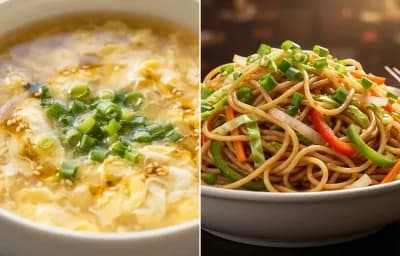 Egg Drop Soup with Veg Hakka Noodles
