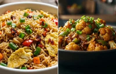 Egg Fried Rice with Gobi Manchurian Dry