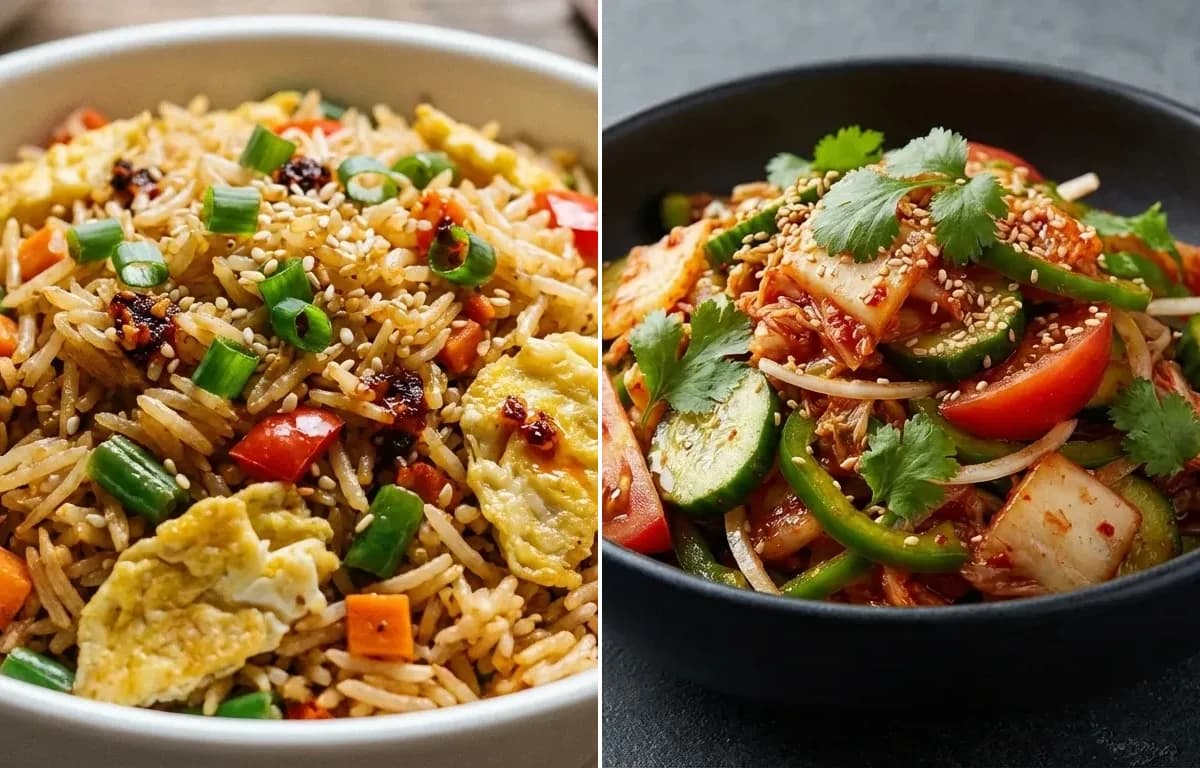 Egg Fried Rice with Kimchi Salad