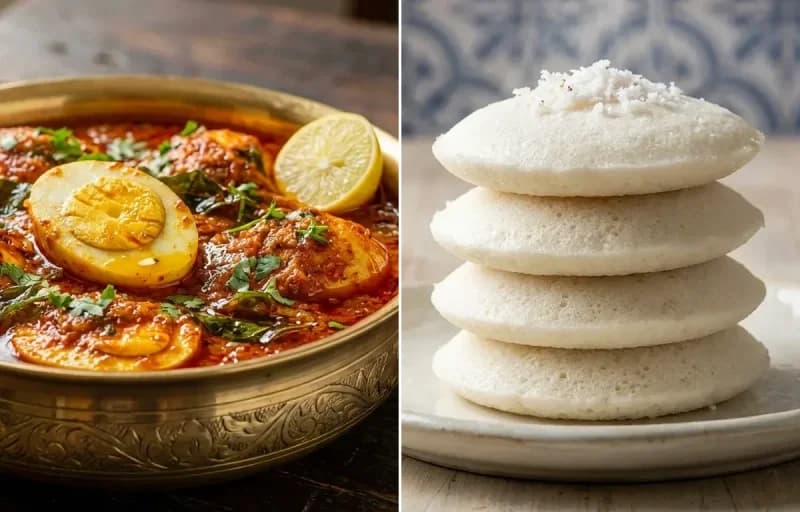 Egg Ghee Roast with Goan Sanna