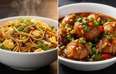 Egg Hakka Noodles with Egg Manchurian Gravy