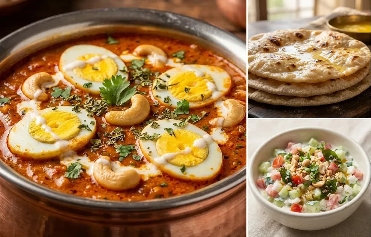 Egg Kaju Curry, Chapati and Koshimbir