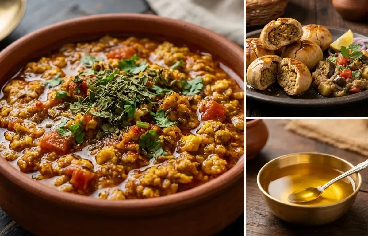 Egg Keema Masala, Bihari Litti and Ghee