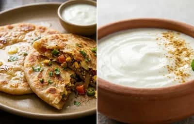 Egg Keema Paratha with Dahi