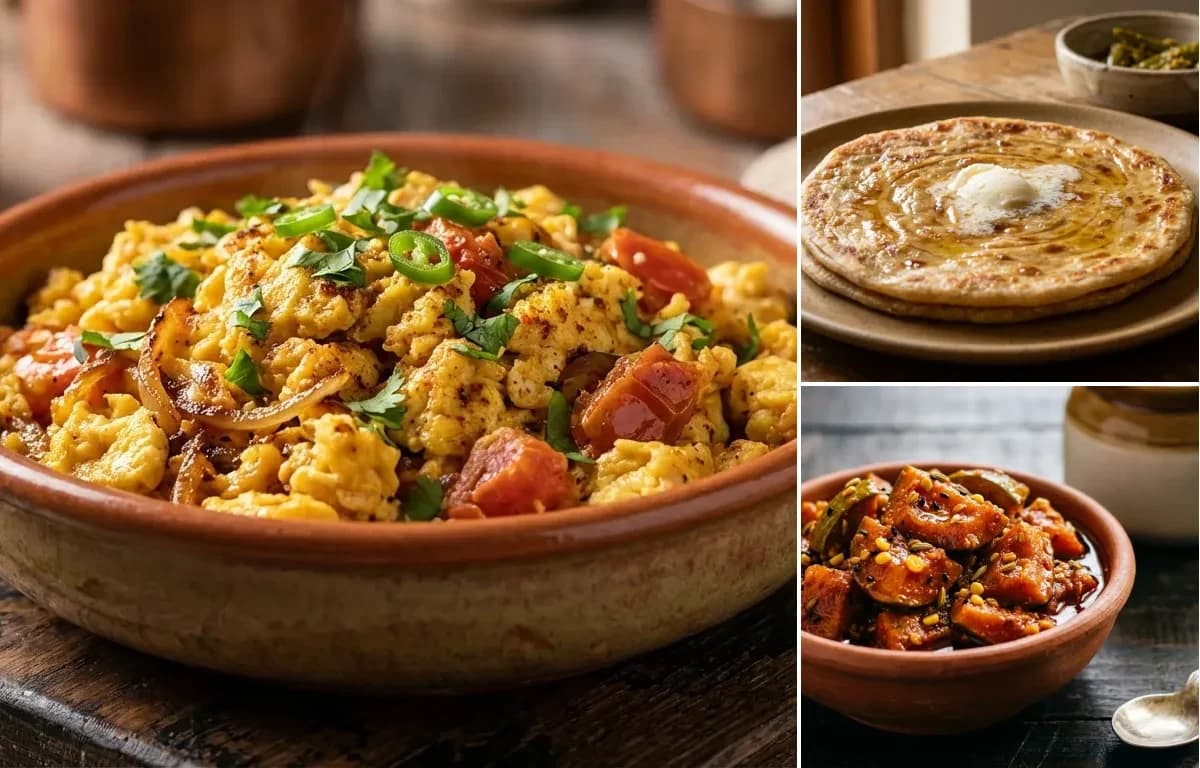 Egg Khagina, Paratha and Mango Pickle