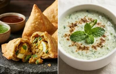 Egg Korma Samosa with Mint Raita