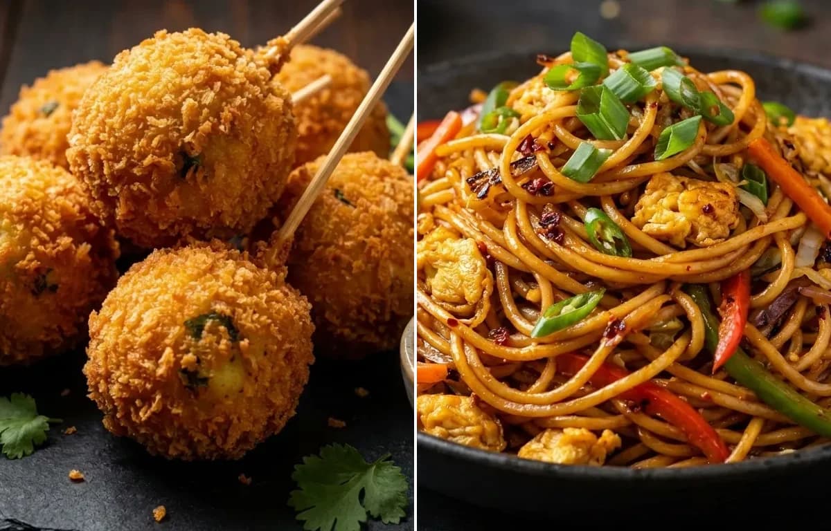 Egg Lollipop with Schezwan Egg Noodles