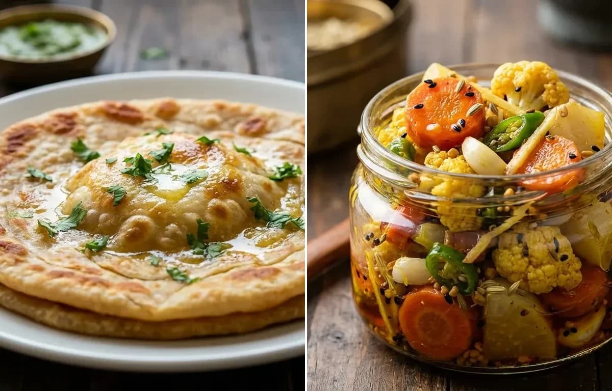 Egg Paratha with Vegetable Achaar