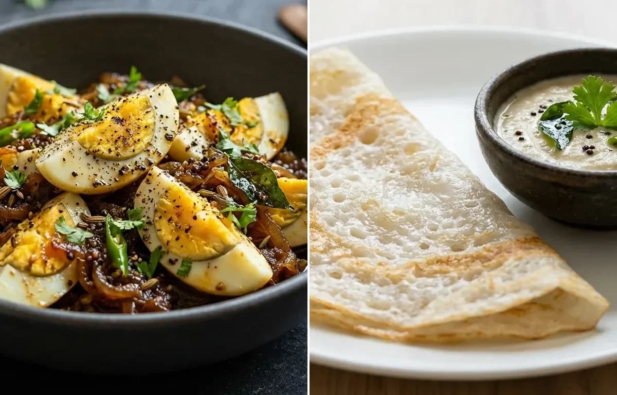 Egg Pepper Fry with Neer Dosa