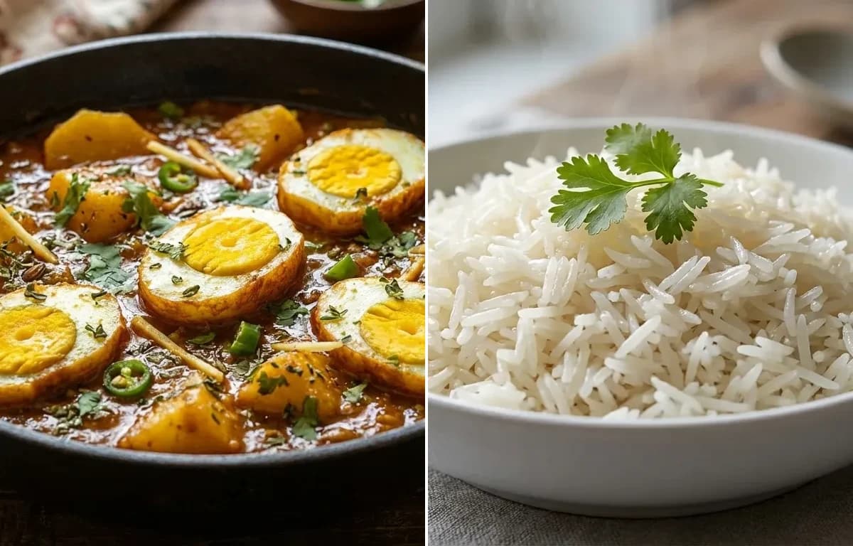 Egg Potato Curry with Boiled Rice